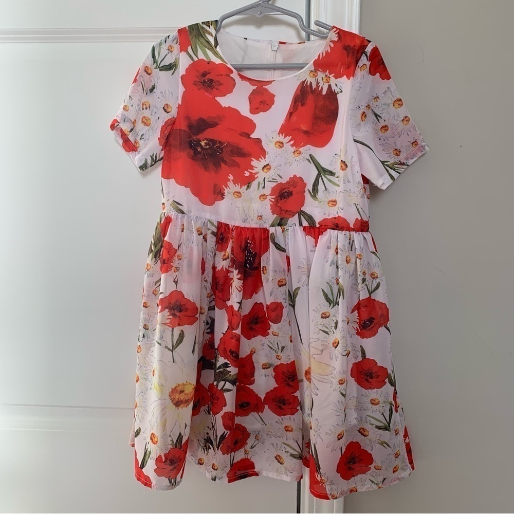 3 for $20 Girl poppies snd daisies floral Red and White Kids Dress